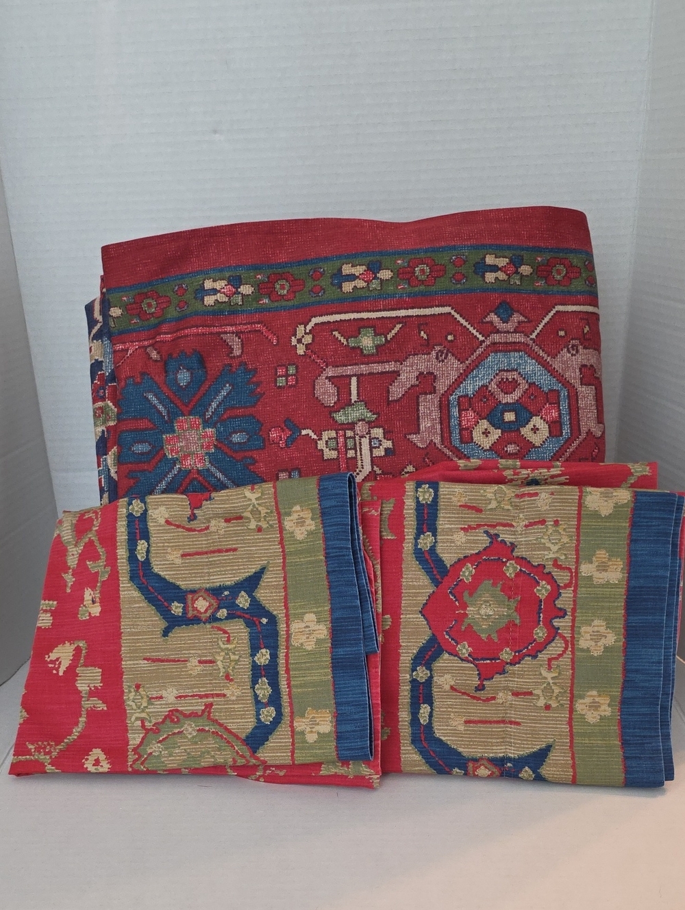 Ralph Lauren Oxfordshire Sandlewood Vibrant Red Blue King Flat Pillowcases Set